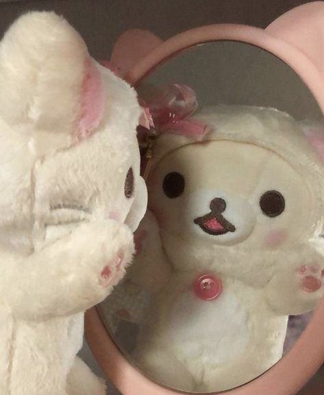 Lovely Aesthetic, Cute Mirror, Soft Cute, Rilakkuma, Pink Outfit, Stuffed Animal, Teddy Bear, Mirror, Pink