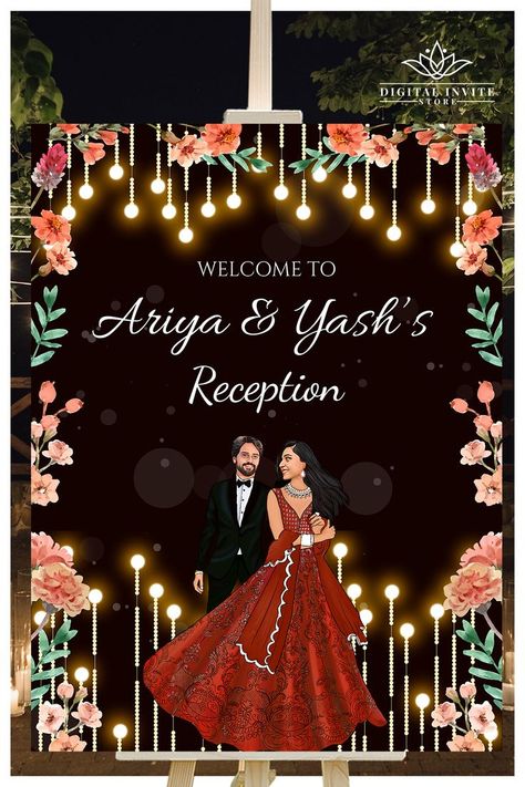 This Beautiful and Royal Indian Reception Welcome Sign template is perfect for Hindu Reception Welcome Sign as Indian Reception Welcome sign for your Reception di Raat, that is a editable and printable template download for Reception signage template! Wedding Reception Welcome Sign, Reception Welcome Sign, Unique Wedding Signs, Indian Reception, Reception Signage, Wedding Welcome Board, Royal Indian, Reception Sign, Bridal Gift Wrapping Ideas