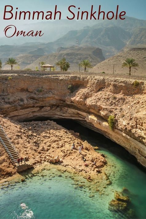 Imagine a gigantic hole filled with Turquoise water and stuck between sea and mountains... this is the Bimmah Sinkhole in Oman! Pictures and practical info at: http://www.zigzagonearth.com/sink-hole-oman/ Oman Travel, Western Asia, Salalah, Travel Spots, Road Trip Itinerary, Natural Phenomena, Turquoise Water, Africa Travel, Wanderlust Travel