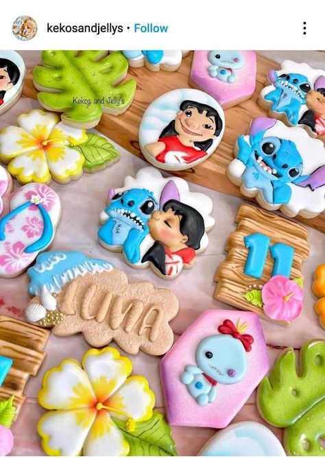 Lilo And Stitch Cake, 30th Birthday Themes, Stitch Cake, Cookies Theme, Disney Cookies, Cookie Decorating Party, Lilo And Stitch Drawings, Bday Party Theme, Lilo Y Stitch