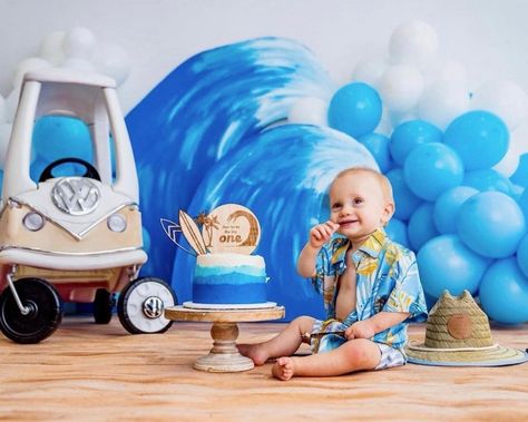 Surfer Birthday Party, Surfer Cake, Big One First Birthday, Surfer Birthday, Homemade Mobile, One Birthday Theme, Baby Boys First Birthday, The Big One Birthday, Surf Cake