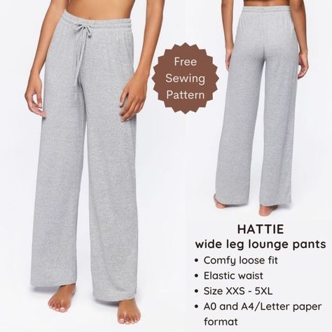 Hattie elastic waist lounge pants – Free PDF sewing pattern Elastic Waist Pants Pattern, Pants Pattern Free, Paper To Print, Wide Leg Pants Pattern, Sewing Patterns Free Women, Diy Pants, Trouser Pattern, Free Pdf Sewing Patterns, Wide Leg Lounge Pants