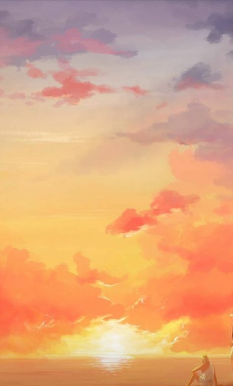 Sunset Aesthetic Illustration, Sunset Art Reference, Sky Pictures Drawing, How To Draw Sunset Clouds, Sunset Reference Drawing, Sunrise Art Illustration, Sunrise Aesthetic Drawing, Watercolor Art Sunrise, Sunset Drawing Wallpaper