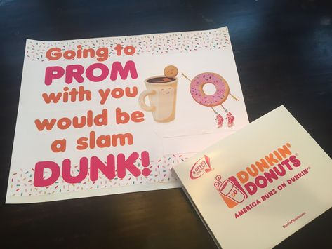 Dunkin' Donuts Promposal for a coffee, donut or basketball fan! Basketball Promposal, Homecoming Poster Ideas, Cute Promposals, Coffee Donut, Insomnia Cookies, Cute Homecoming Proposals, Cute Prom Proposals, Homecoming Posters, 18th Birthday Party Themes