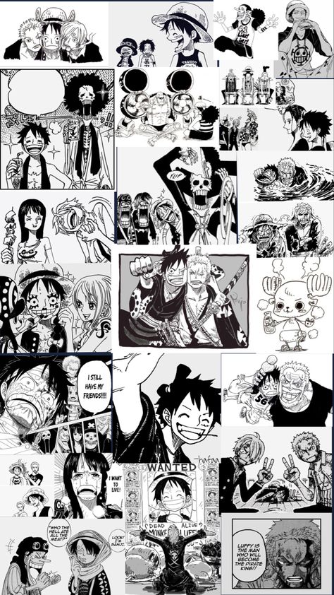 Cartoon Collage Drawings, One Piece Comic Wallpaper, Black And White One Piece Wallpaper, One Piece Manga Wallpaper, Black And White One Piece, Anime Wall Prints !!, One Piece Cartoon, Manga Tattoo, One Piece Tattoos