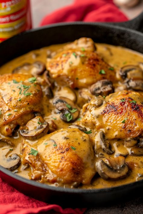 Indulge in a delicious and comforting meal with this recipe for juicy chicken legs cooked in a creamy and flavorful cream of mushroom soup. Perfect for cozy family dinners or special occasions, this dish is sure to impress your taste buds. With simple ingredients and easy preparation, you can enjoy a satisfying meal without spending hours in the kitchen. Serve these tender chicken legs with your favorite sides and watch everyone ask for seconds! Cooking With Cream Of Mushroom Soup, Cream Of Mushroom Soup Recipes With Chicken, Chicken Leg Soup, Cream Of Mushroom Chicken, Baked Chicken Drumsticks, Bone In Chicken Thighs, Chicken Leg Quarters, Chicken Leg Recipes, Canned Mushrooms