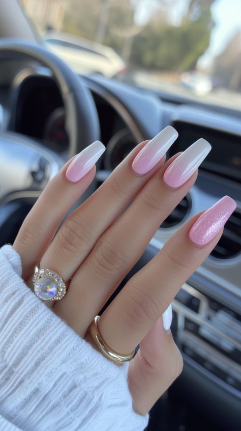 Pastel Gel Nails, Pink And White Nail Ideas, Summer White Nails, Nails White And Pink, Nail Inspo Spring, Short Stiletto Nails, Pink White Nails, Short Stiletto, Sitting Together