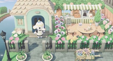 Tia Acnh Yard, Acnh Tia Yard, Acnh House Outside, Nintendo Switch Animal Crossing, Acnh Inspiration, Zelda Game, Splatoon Games, Small Cafe Design, Animal Crossing 3ds