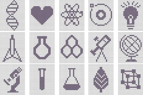 Science Cross Stitch Patterns Free, Science Knitting Patterns, Science Cross Stitch Patterns, Biology Pixel Art, Chemistry Cross Stitch, Dna Embroidery, Science Pixel Art, Beginner Cross Stitch Patterns, Beginner Cross Stitch Patterns Free