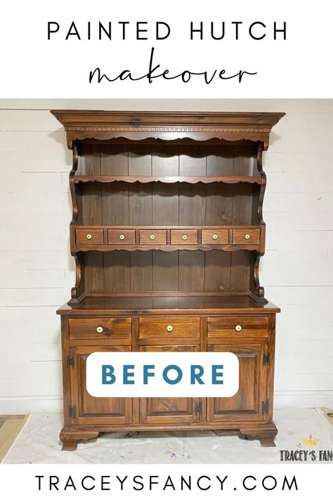 American hutch before -- shiny and wooden and blocky Farmhouse China Hutch, Painted Hutch Ideas, White China Cabinet, Painted China Hutch, White China Cabinets, Hutch Ideas, Painted Hutch, Ethan Allen Furniture, Painted Armoire