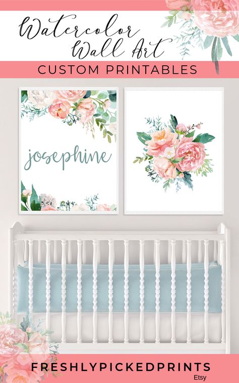 Nursery Custom Name Floral | Baby Girl Room Flower Printable Decor Artwork Custom Nursery, Etsy Printable Art, Flower Printable, Nursery Room Decor, Printable Decor, Baby Girl Room, Floral Baby, Decor Artwork, Holiday Gift Guide