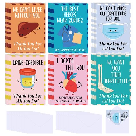 PRICES MAY VARY. Complete in One Pack: experience hassle less gratitude sharing with our complete gift set of 36 nurse appreciation cards, in 6 styles, specifically made for nurses, seamlessly packed with 36 pieces of white envelopes; These thoughtfully curated items ensure that you're always ready to show your appreciation in a stylish and personal way Symbol of Gratitude: our thank you cards with envelopes are more than just pieces of coated paper; They are symbols of your authentic gratitude; Card For Doctor, Nurse Week Gifts, Strengthening Relationships, Doctor Appreciation Gifts, Pun Cards, Appreciation Message, Nurse Week, Nurses Week Gifts, Thank You Greetings