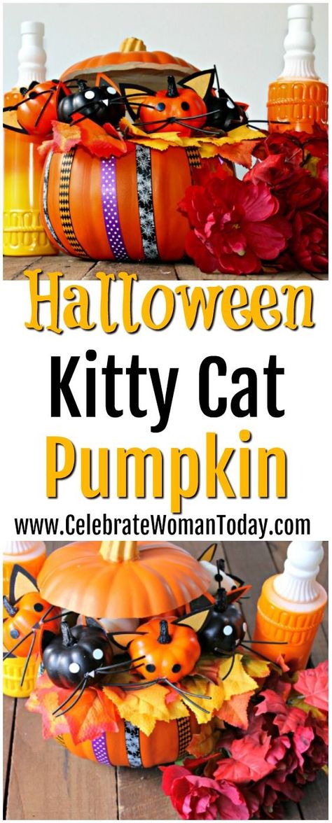 Halloween Kitty Cat Pumpkin Craft #HalloweenCraft #HeartThis #Pumpkin Kitty Cat Pumpkin, Spooky Kitty, Halloween Tips, Halloween Kitty, Pumpkin Craft, Foam Pumpkins, Cat Care Tips, Small Pumpkins, Cat Pumpkin