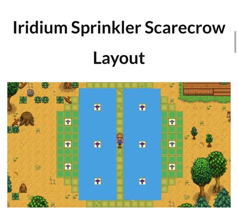 Quality Sprinkler Layout Stardew, Stardew Valley Sprinkler Layout, Stardew Valley Scarecrow Layout, Stardew Crop Profit, Stardew Fall Crops, Stardew Scarecrow Layout, Stardew Valley Scarecrow, Stardew Valley Scarecrow Range, Stardew Valley Cindersap Forest