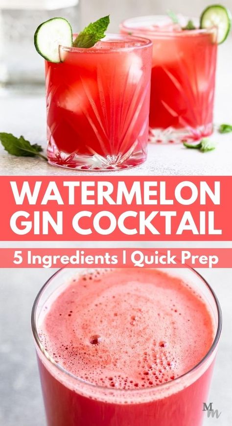 Watermelon Lime Gin And Tonic, Watermelon Gin Cocktail, 2024 Cocktails, Watermelon Cocktail Recipes, Fresh Watermelon Juice, Gin Drink Recipes, Healthy Cocktail Recipes, Cucumber Cocktail, Mint Drink