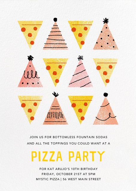 Pizza Party Invitations, Pizza Birthday, Online Invitation, Birthday Illustration, Kids Birthday Party Invitations, Paperless Post, Pizza Pizza, Pizza Party, Birthday Invitations Kids