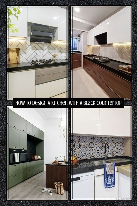 How To Design A Kitchen With A Black Countertop • One Brick At A Time Modular Kitchen Design Black Granite, Indian Kitchen Design Ideas With Black Countertop, Modular Kitchen Black Granite, Modular Kitchen With Black Granite, Kitchen Colour Combination With Black Granite, Kitchen Design With Black Countertop, Modern Kitchen Black Countertop, Kitchen Backsplash With Black Countertop, Kitchen Cabinets Black Countertop