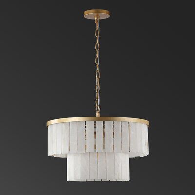 This stunning chandelier flaunts Art Deco inspirations with a glamorous modern twist, making it a designer favorite for especially elegant interiors. Two tiers of miniature marble panels create a decadent display when lit, beautifully enhanced by the shimmering gold finish on its base. | Everly Quinn 4 - Light Unique / Statement Tiered Chandelier Metal in Yellow | Wayfair Bathroom Chandelier, Tiered Chandelier, Toile Wallpaper, Art Deco Inspiration, Tier Chandelier, White Chandelier, Drum Chandelier, Chandelier For Sale, Gold Chandelier