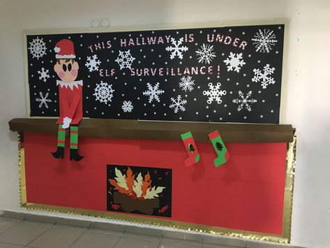 This Hallway is Under Elf Surveillance! This Hallway Is Under Elf Surveillance, Elf Surveillance Bulletin Board, New Year Bulletin Board, Elf Surveillance, Door Decorations Classroom Christmas, Class Door, Infant Room, Classroom Doors, Elf Door