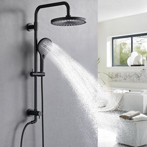 Shower Combo, Rain Shower System, Bathroom Shower Faucets, Dual Shower Heads, Shower Faucet Sets, Rainfall Shower Head, Black Shower, Bathroom Remodel Designs, Handheld Shower Head