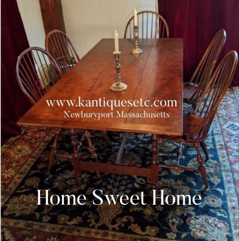 We can provide this look for you with our current inventory. Please visit www.kantiquesetc.com We offer vintage American made Windsor chairs and period reproduction tables.  We are open by appointment in Newburyport Massachusetts. #windsorchairs #diningroom #farmhousetable #diningtable #stretchertable #diningchairs #tigermaple #pennsylvania #sbentbrothers #modernwindsorchairs #buckscountypa #hitchcockchairs #windsorchairsmassachusetts #windsorchairsnewburyport #kantiquesetc #antiquechairs #newburyport #primitive #madeinmassachusetts #pennsylvania #farmtable #windsorchairsnearme #windsorchairsandfarmtables #vintage #antiquechairs #tigermaple #art #gardnerma #chairman #primitive #drdimes #black windsor chairs #warrenchairworks #modernwindsorchairs Windsor Table, Black Windsor Chairs, Newburyport Massachusetts, Windsor Chairs, Farmhouse Tables, Bucks County Pa, Tiger Maple, Windsor Chair, Antique Chairs