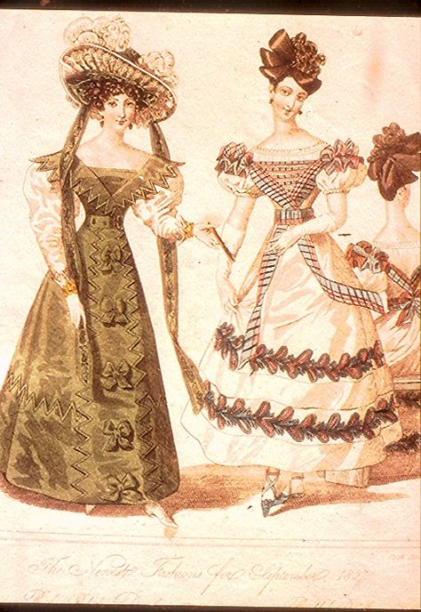 Extremely extravagant and elegant dresses were the style and fad for high society women. 1820s Fashion, 1830s Fashion, Modern Gown, Victorian Romance, Regency Fashion, 19th Century Fashion, Moda Vintage, Modern Dress, Fashion Plates