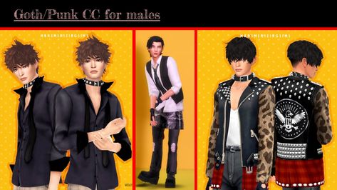 A small list of gothic/ punk clothing cc for males! If that's what you've been looking for check this out! Sims 4 Male Punk Cc, Sims 4 Work Outfit, Sims 4 No Cc, Bayonetta Glasses, Sims Background, Background Characters, Goth Guys, Punk Pins, Punk Shoes