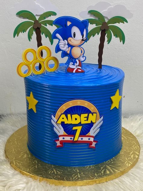 CakesbyRamirez Easy Sonic Cake Ideas, Simple Sonic Cake, Sonic Cakes, Bon Voyage Cake, Hedgehog Cupcake, Sonic Birthday Cake, 1st Year Cake, Bolo Sonic, Cake Designs For Boy