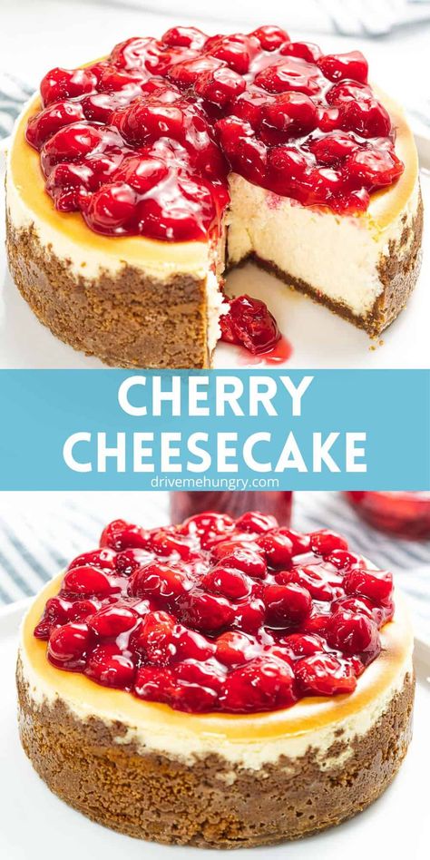 Cherry Topped Cheesecake, Cherry Cheesecake Homemade, How To Make Cherry Cheesecake, Classic Cherry Cheesecake, Cherry Cheesecake Birthday Cake, Cherry Cheesecake Baked, Cherry Pie Filling Cheesecake, Cheesecake Cherry Topping, Maraschino Cherry Cheesecake