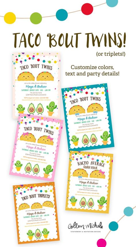 twin baby shower invitation ideas Taco Bout Twins, Fiesta Baby Shower Invitations, Twin Shower, Fiesta Baby Shower, Celebrate Mom, Shower Invitations, Baby Shower Invitations, Shower Ideas, Custom Color