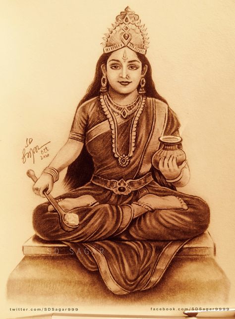 #PencilSketch Sri Mata Annapurna Devi 🌟🕉🌟🙏 Lakshmi Devi Drawing Pencil, Annapurna Devi Goddesses Painting, Annapurna Painting, Annapurna Devi Painting, Annapurna Devi Goddesses, Annapurna Mata, Goddess Annapurna Devi, Annapurna Devi, Parvati Maa