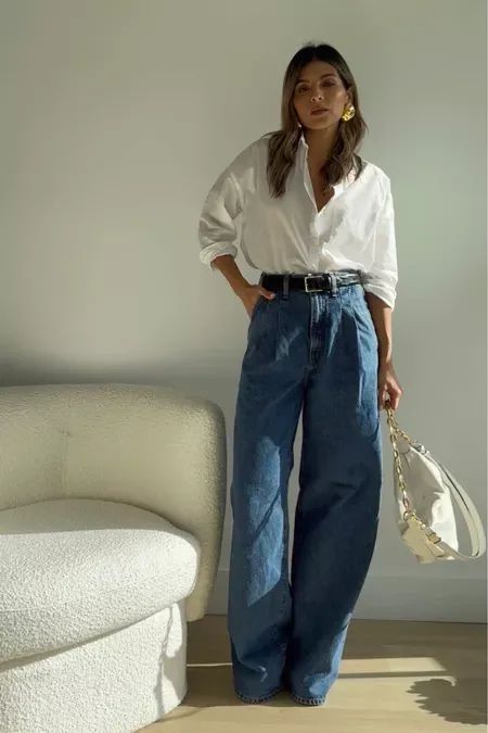 Loose Jeans Outfit, طفلة حديثة الولادة, White Shirt Outfits, Looks Jeans, Blue Jean Outfits, Jeans Outfit Women, Casual Day Outfits, Outfit Jeans, Looks Black