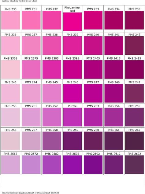 pms-color-chart-5 Pantone Matching System, Pantone Color Chart, Ombre Color, Shades Of Pink, Colour Schemes, Color Pallets, Pink And Purple, Color Swatches, Pantone Color