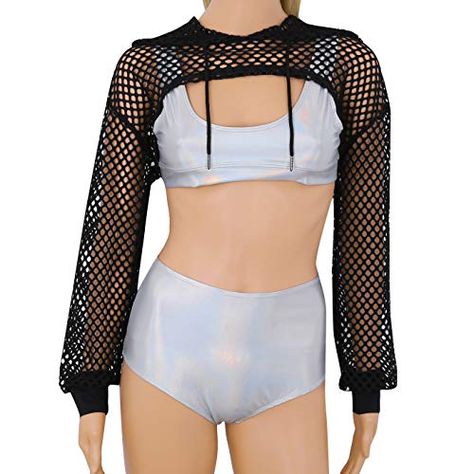 Radioactive Costume, Fishnet Jacket, Crop Top Fishnet, Visual Drawing, Fishnet Hoodie, Drawing Library, Fishnet Sleeves, Black Fishnet Top, High Neck Swimwear