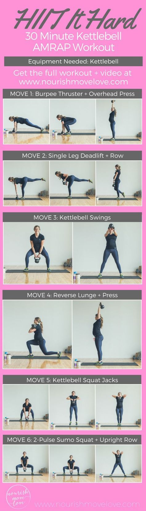 HIIT It Hard: 30-Minute Kettlebell AMRAP Workout. An upper body + lower body workout you can do at home or the gym. | www.nourishmovelove.com Kettlebell Hiit, Amrap Workout, Workout Hiit, Body Sweat, Kettlebell Training, Kettlebell Swings, Overhead Press, Week Diet, Diet Exercise