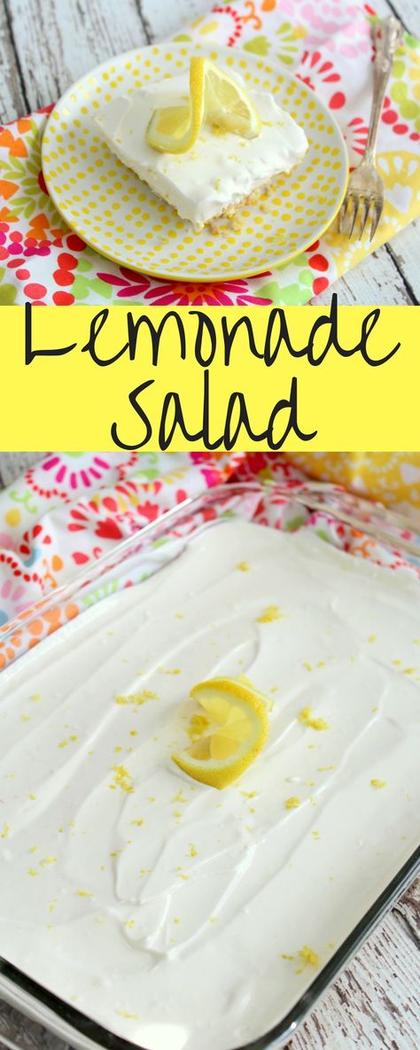 This is an easy, refreshing lemonade salad that my family really enjoys. Ready in just 4 easy steps! Lemonade Salad, Congealed Salad, Frozen Drink Recipes, Jello Dessert Recipes, Lime Desserts, Dessert Recipies, Lemon Dessert Recipes, Jello Salad, Refreshing Salad