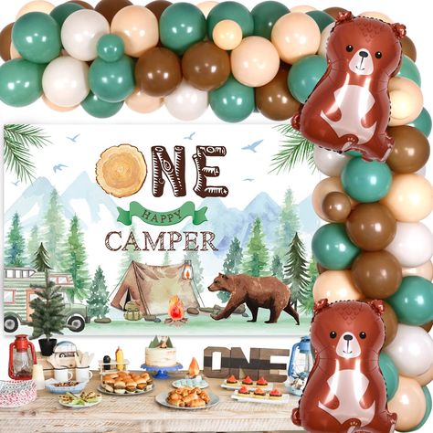 Camping 1st Birthday, 1st Birthday Decorations Boy, One Happy Camper Birthday, Happy Camper Birthday Party, Kids Cake Toppers, One Happy Camper, 1st Birthday Party Decorations, First Birthday Party Decorations, 1st Birthday Decorations