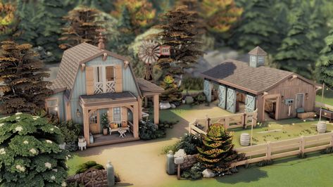 simpolcheeks : Small Horse Ranch Small Horse Ranch, Brindleton Bay, 2 Horses, Sims 4 House Plans, Tumblr Sims 4, Family Of 3, Horse Ranch, Ranch Style Homes, Sims 4 Build