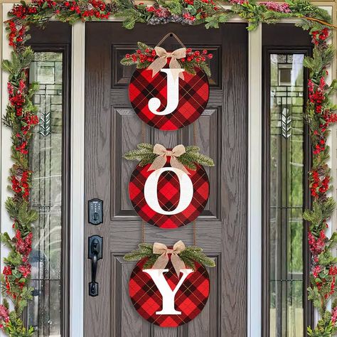 Amazon.com: Buffalo Plaid Christmas Wreaths for Front Door - 3pcs Rustic Christmas Decor Joy Signs Wreaths for Door Holiday Xmas Garage Door Wall Decorations Indoor Outdoor : Home & Kitchen Christmas Dorm Decorations, Wreaths For Door, Door Christmas Decorations, Snowman Snow Globe, Pine Leaves, Christmas Entry, Front Door Christmas Decorations, Plaid Christmas Decor, Front Door Christmas