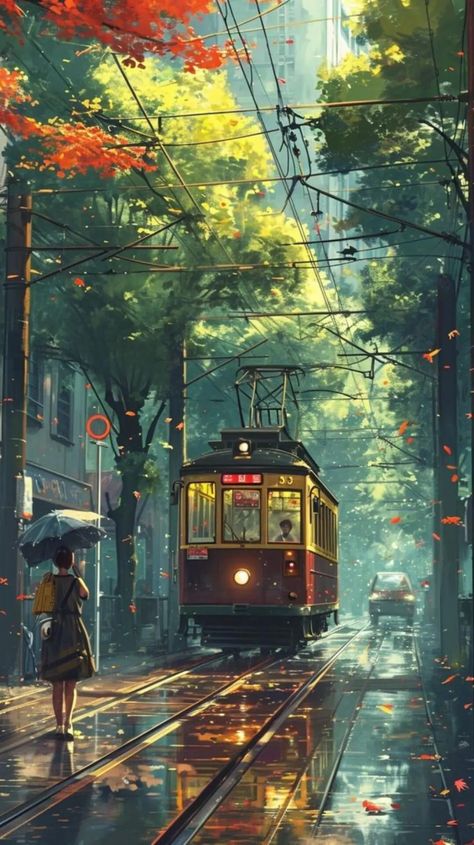 Scenery Illustration, Dreamy Artwork, Ghibli Artwork, Dreamy Landscapes, Train Art, Art Gallery Wallpaper, 수채화 그림, Ghibli Art, Cool Wallpapers Art