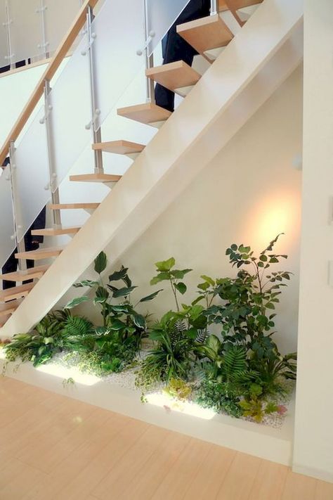 Garden Ideas Inside The House, Staircase Garden, Plant Office Design, تحت الدرج, Inside Garden, Floating Stairs, Stair Case, Home Stairs Design, Stair Decor