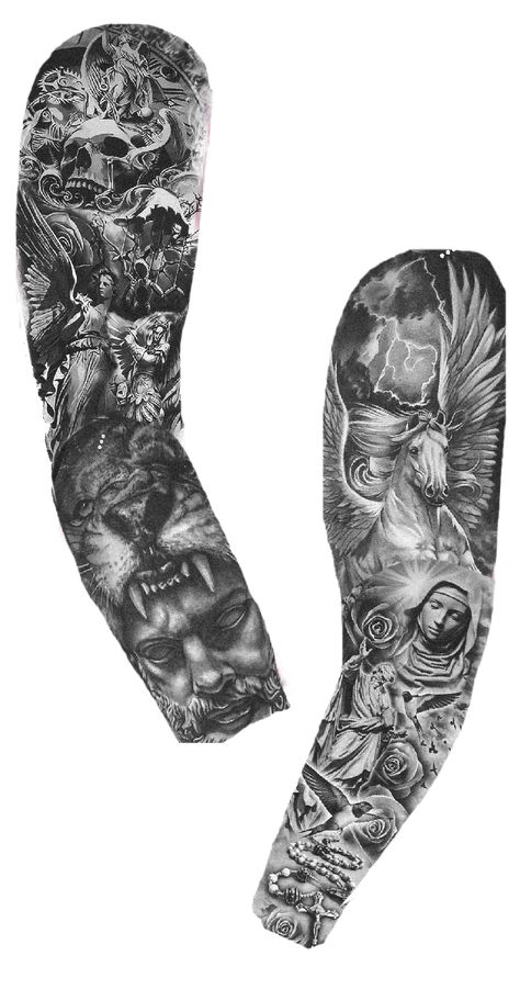 Black White Tattoo Men, Black And Grey Arm Tattoos, Black And Grey Arm Sleeve, Black And Grey Tattoos Sleeve Men, Biblical Sleeve Tattoos, Whole Sleeve Tattoo, Sleeve Tattoo Designs Men, Medium Tattoos For Men, Full Arm Sleeve Tattoo Men