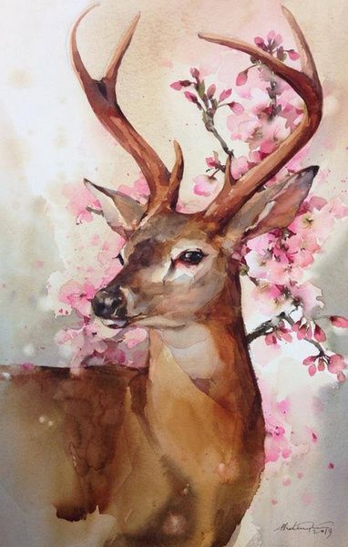 Deer Drawing, Deer Painting, Charcoal Drawings, Deer Art, A Deer, Cross Paintings, Arte Animal, Watercolor Animals, Wildlife Art