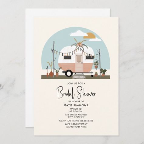 One Happy Camper First Birthday, Pink Camper, Glamping Birthday Party, Boho Camper, Vintage Bridal Shower Invitations, Glamping Birthday, One Happy Camper, Vintage Bridal Shower, Camper Decor