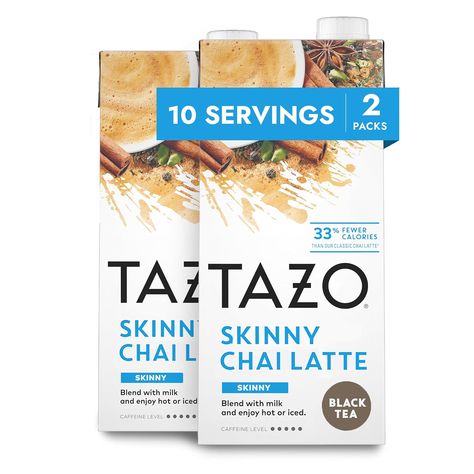 TAZO Skinny Chai Latte Concentrate, Black Tea Concentrate, Easy-to-Serve Chai Tea for Everyday Chai Lattes, Skinny Mocktails and Hot or Iced Tea, 32 oz Tea Mix Carton (Pack of 2) Tea Caffeine Levels, Tea Concentrate, Chai Latte, Chai Tea, Candy Recipes, International Recipes, Black Tea, Mocktails, Iced Tea