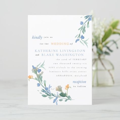 Cornflower Blue Wedding Invitations, Colorful Modern Wedding, Cornflower Blue Wedding, Blue Orange Weddings, Square Wedding Invitations, Orange Wedding Invitations, Colorful Wedding Invitations, Wildflower Wedding Invitations, Spring Wedding Invitations