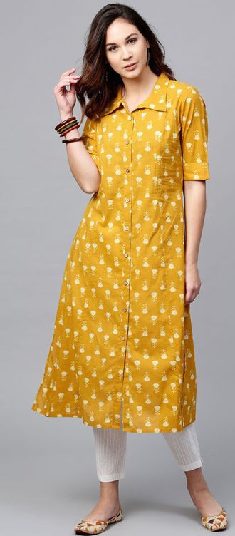 Beautiful yellow dotted Cotton clothes Women lapel Art  Dresses Indian Kurti Designs, New Kurti Designs, New Kurti, Churidar Designs, Simple Kurta Designs, Designer Kurti Patterns, Kurti Patterns, Simple Kurti Designs, Salwar Designs