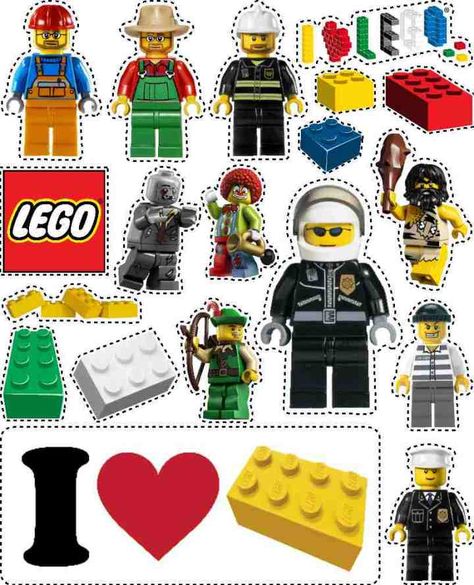 LEGO custom sticker or magnet page. I can have my little ones make up a list of words or sentences to build for the characters and make a fridge magnet set! #LegoDuploParty Lego Stickers Printable, Lego Decals, Lego Printables, Lego Men, Lego Stickers, Lego Themed Party, Stickers Name, Logo Evolution, Lego Club