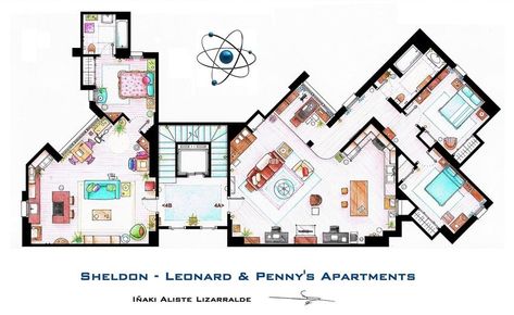 Here's What Your Favorite TV Characters' Apartments Would Look Like IRL Sheldon Leonard, Leonard And Penny, Friends Apartment, Rendered Floor Plan, The Bigbang Theory, Ted Mosby, Favorite Tv Characters, Floor Plan Drawing, The Golden Girls