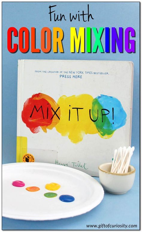 Fun with color mixing | primary and secondary colors | Mix It Up | book-inspired activities | color science || Gift of Curiosity Rainbow Preschool, Color Science, Science Stations, Kindergarten Colors, Color Unit, Secondary Colors, Primary And Secondary Colors, Preschool Colors, Colour Mixing